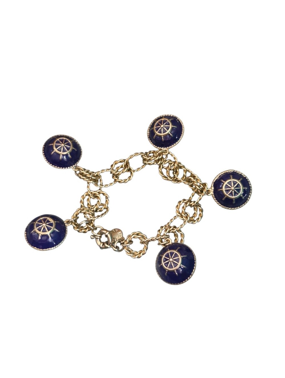 J.Crew Nautical Charm Bracelet Gold Tone Chunky Navy Anchor Ship Wheel Vintage